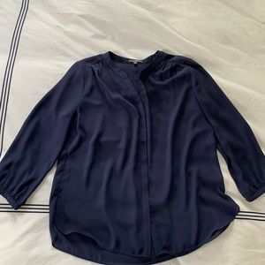 NYDJ navy pin tuck blouse size small